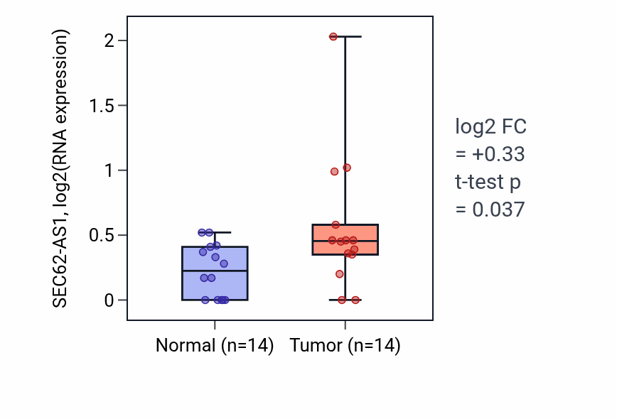 Tumor-vs-normal expression box plot for SEC62-AS1 in BLCA.