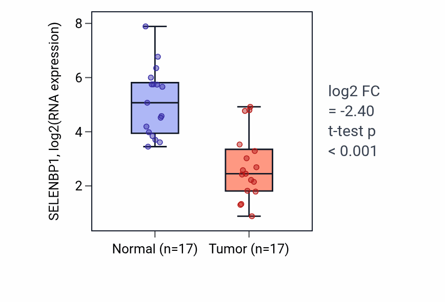 Tumor-vs-normal expression box plot for SELENBP1 RNA in HNSC.