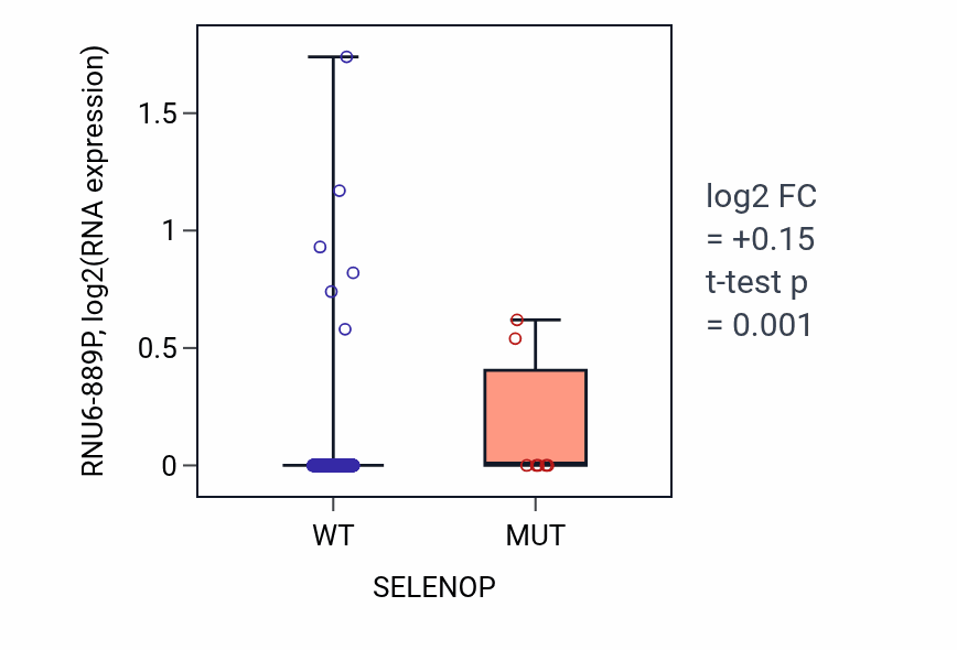 Box plot of RNU6-889P in SELENOP-low vs SELENOP-high samples in LUSC.