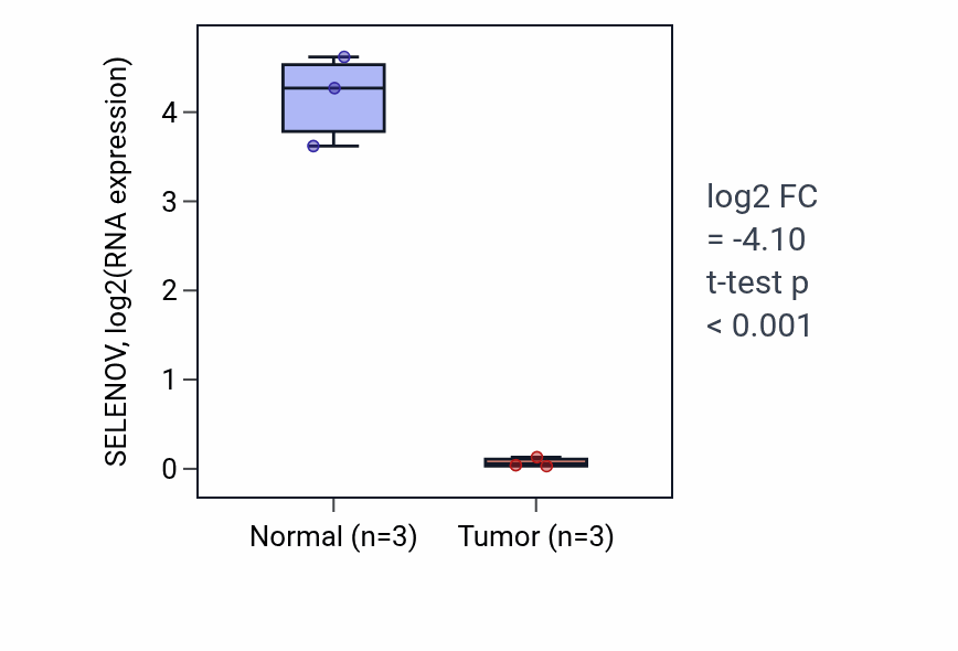 Tumor-vs-normal expression box plot for SELENOV in THCA.