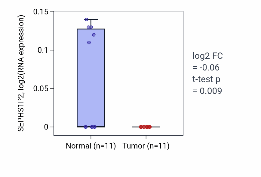 Tumor-vs-normal expression box plot for SEPHS1P2 RNA in KICH.