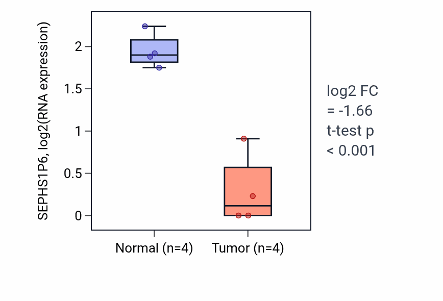 Tumor-vs-normal expression box plot for SEPHS1P6 in THCA.