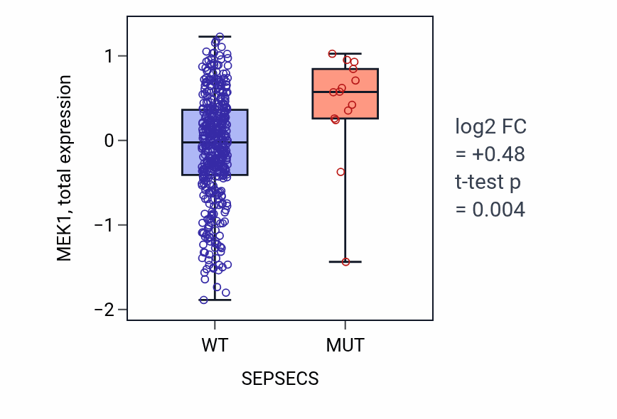 Box plot of MEK1 in SEPSECS-low vs SEPSECS-high samples in UCEC.