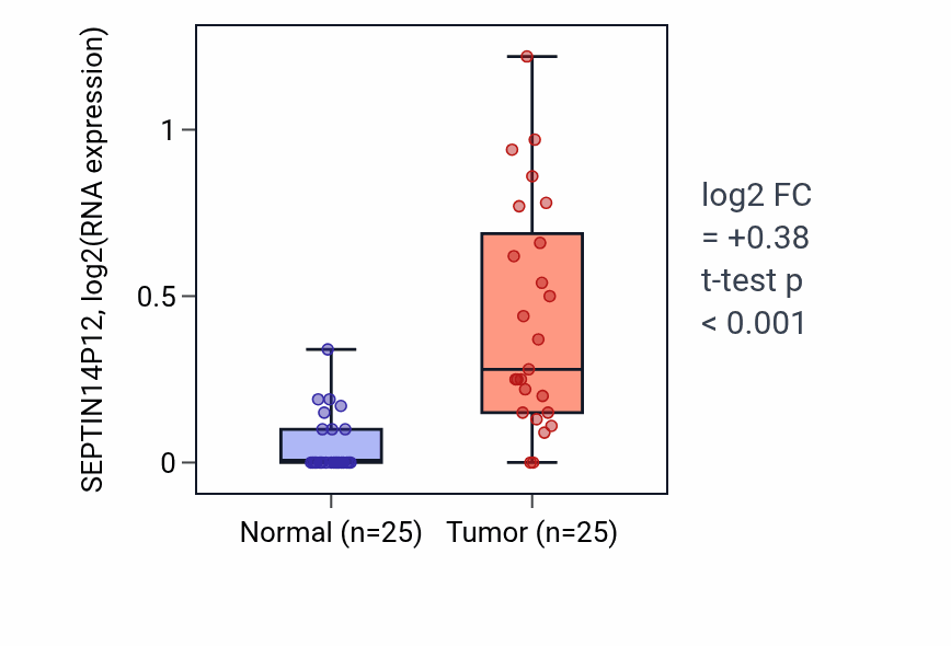 Tumor-vs-normal expression box plot for SEPTIN14P12 RNA in HNSC.