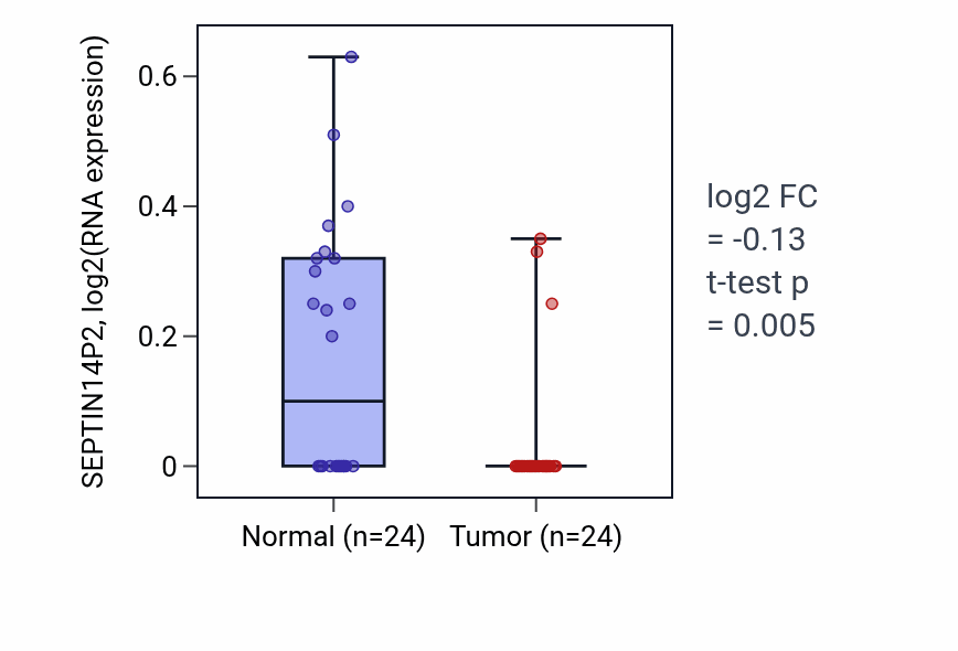 Tumor-vs-normal expression box plot for SEPTIN14P2 in KIRC.