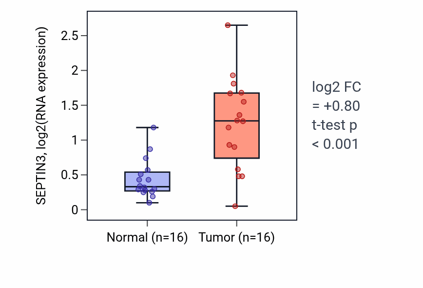 Tumor-vs-normal expression box plot for SEPTIN3 RNA in HNSC.