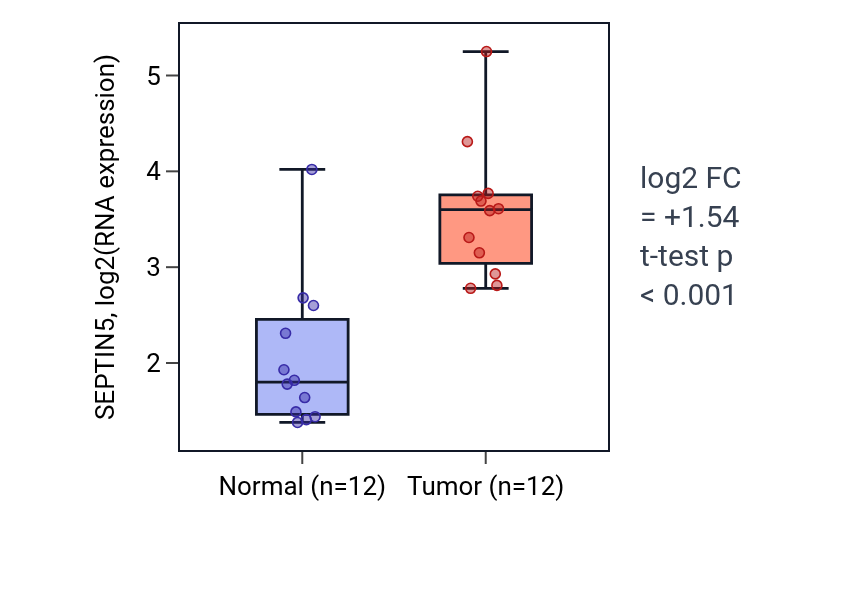 Tumor-vs-normal expression box plot for SEPTIN5 in KIRC.