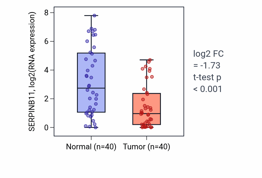 Tumor-vs-normal expression box plot for SERPINB11 in HNSC.