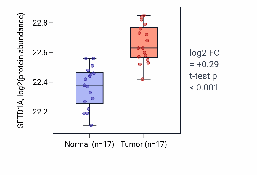 Tumor-vs-normal mass-spec protein box plot for SETD1A in CCRCC.