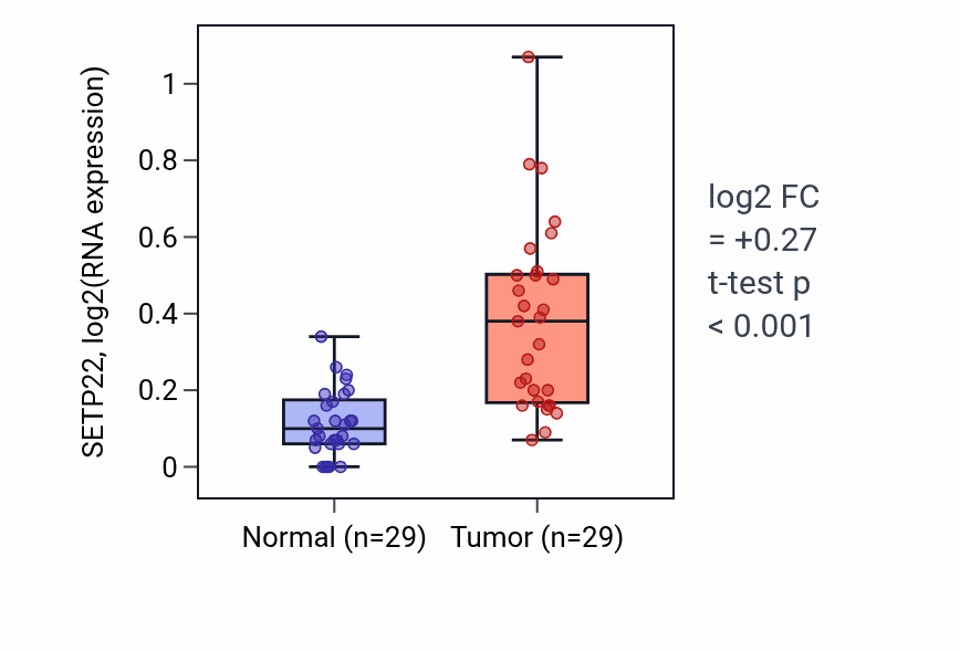 Tumor-vs-normal expression box plot for SETP22 in HNSC.