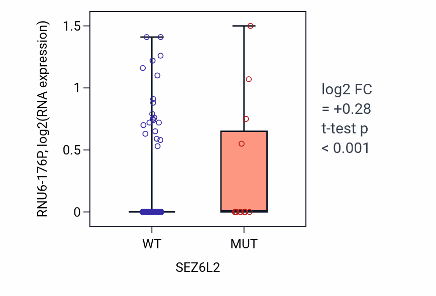 Box plot of RNU6-176P in SEZ6L2-low vs SEZ6L2-high samples in COAD.