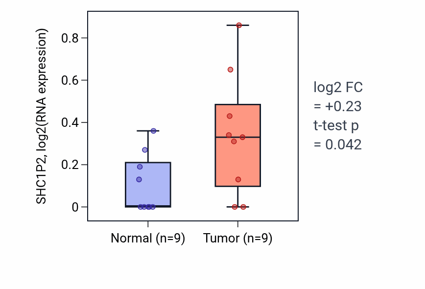 Tumor-vs-normal expression box plot for SHC1P2 in UCEC.