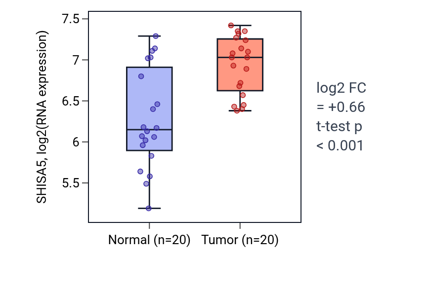 Tumor-vs-normal expression box plot for SHISA5 in KIRC.