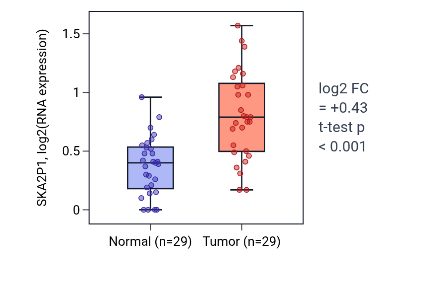 Tumor-vs-normal expression box plot for SKA2P1 in HNSC.