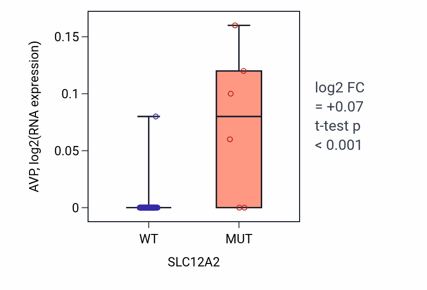 Box plot of AVP in SLC12A2-low vs SLC12A2-high samples in CNS.