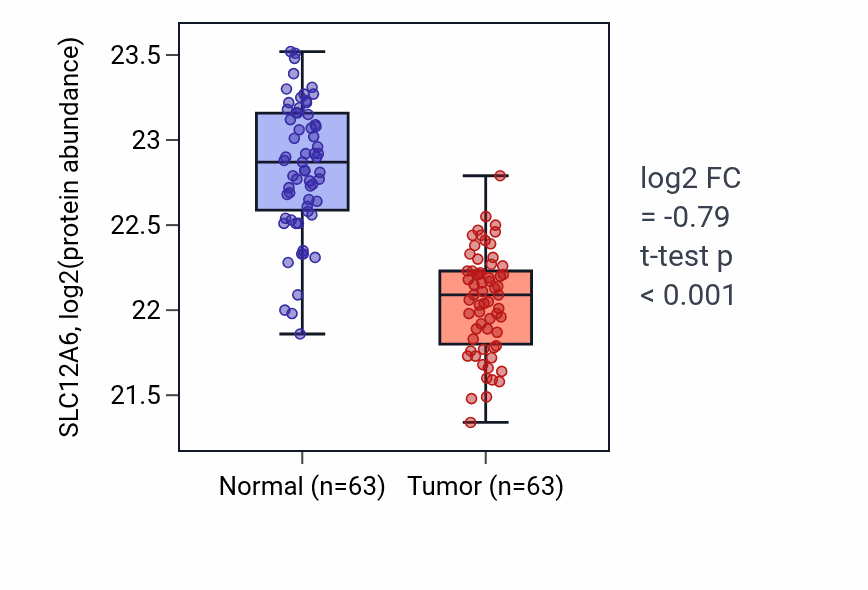 Tumor-vs-normal mass-spec protein box plot for SLC12A6 in CCRCC.