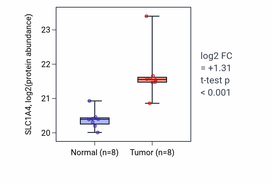 Tumor-vs-normal mass-spec protein box plot for SLC1A4 in CCRCC.