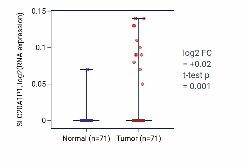 Tumor-vs-normal expression box plot for SLC20A1P1 in KIRC.