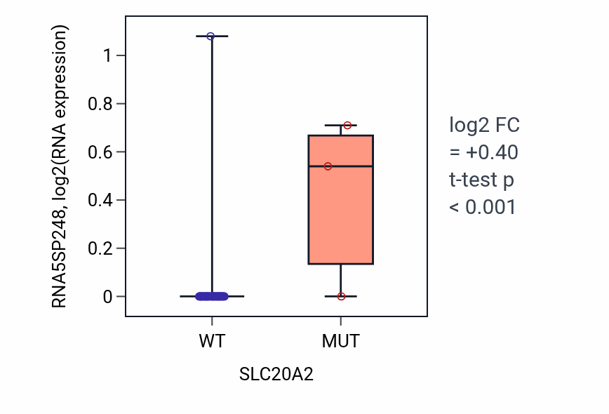 Box plot of RNA5SP248 in SLC20A2-low vs SLC20A2-high samples in UCS.
