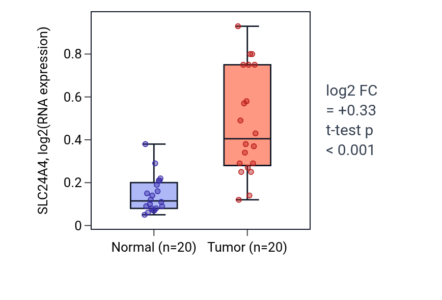 Tumor-vs-normal expression box plot for SLC24A4 in KIRC.