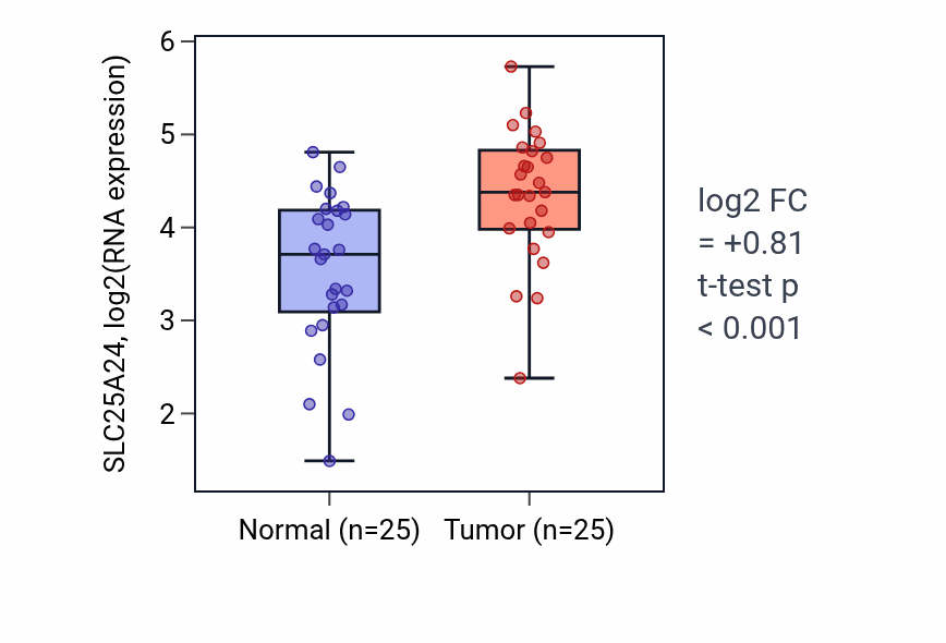 Tumor-vs-normal expression box plot for SLC25A24 RNA in HNSC.