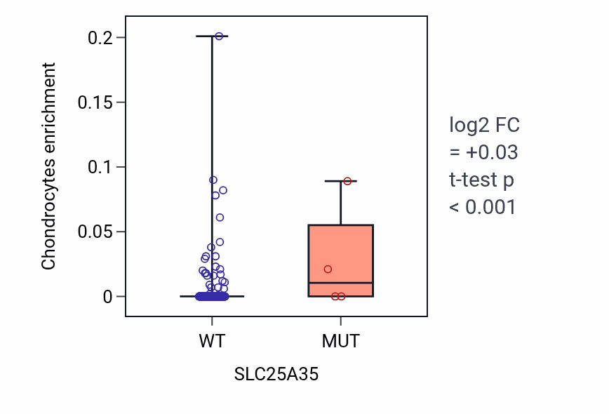 Box plot of Chondrocytes in SLC25A35-low vs SLC25A35-high samples in SKCM.