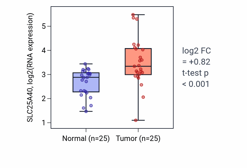 Tumor-vs-normal expression box plot for SLC25A40 RNA in HNSC.