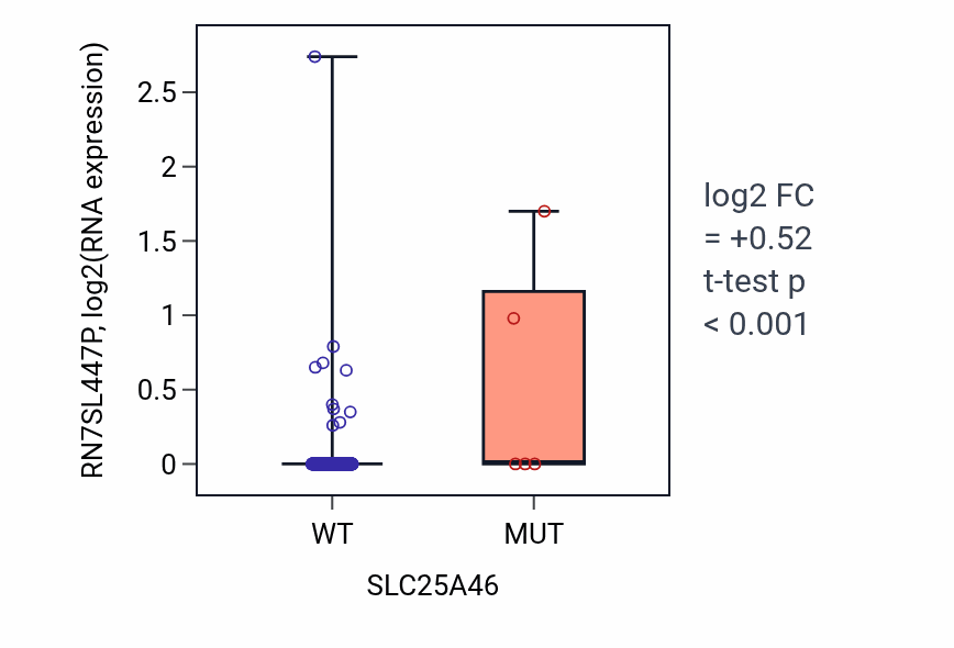 Box plot of RN7SL447P in SLC25A46-low vs SLC25A46-high samples in COAD.