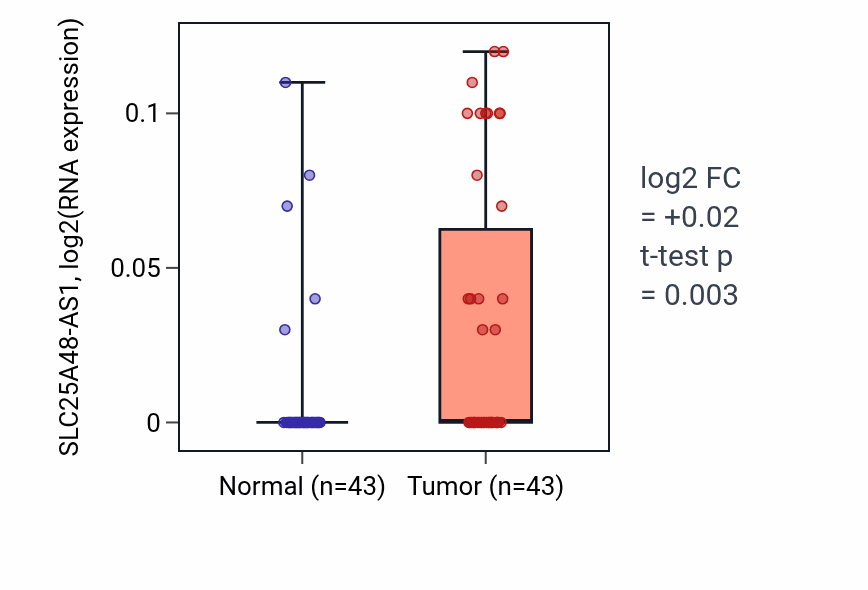 Tumor-vs-normal expression box plot for SLC25A48-AS1 RNA in HNSC.