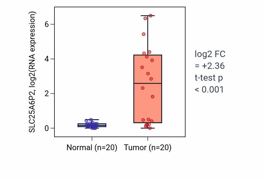 Tumor-vs-normal expression box plot for SLC25A6P2 in COAD.
