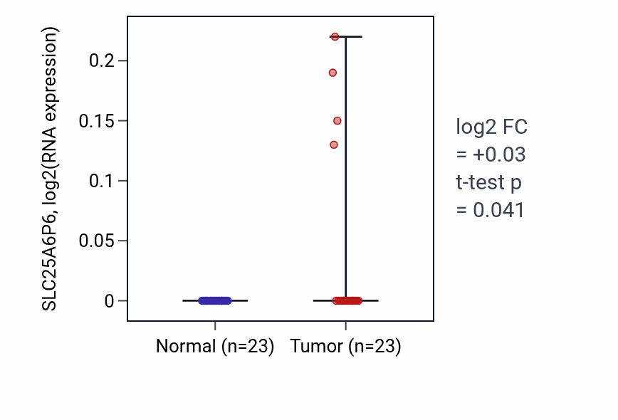 Tumor-vs-normal expression box plot for SLC25A6P6 in UCEC.