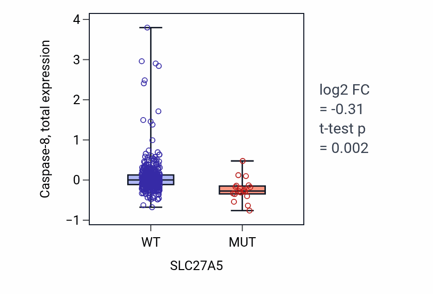 Box plot of Caspase-8 in SLC27A5-low vs SLC27A5-high samples in UCEC.