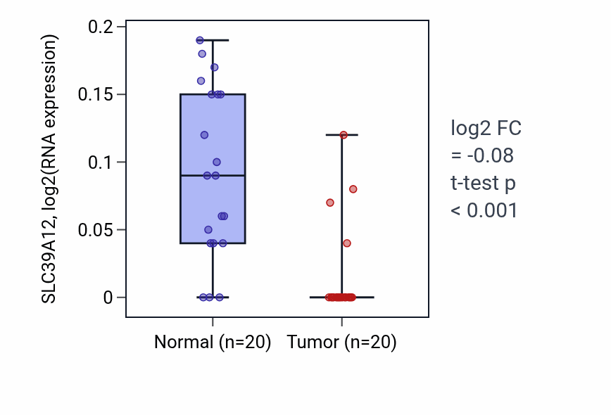 Tumor-vs-normal expression box plot for SLC39A12 in COAD.
