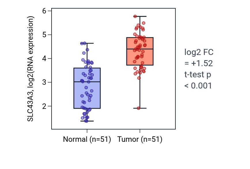 Tumor-vs-normal expression box plot for SLC43A3 in KIRC.