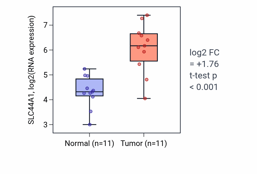 Tumor-vs-normal expression box plot for SLC44A1 RNA in HNSC.