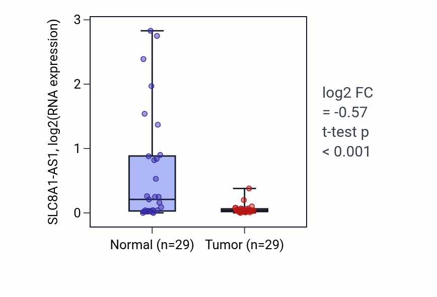 Tumor-vs-normal expression box plot for SLC8A1-AS1 in HNSC.