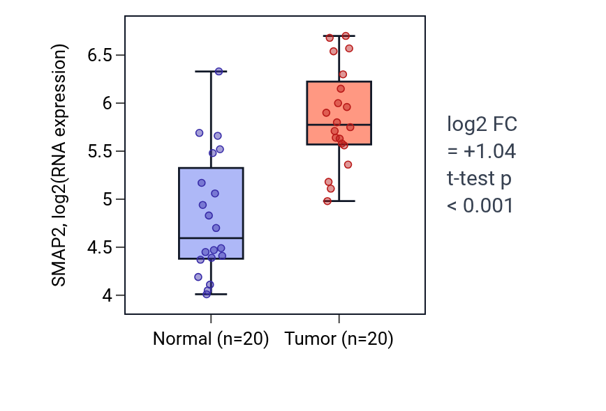 Tumor-vs-normal expression box plot for SMAP2 in KIRC.