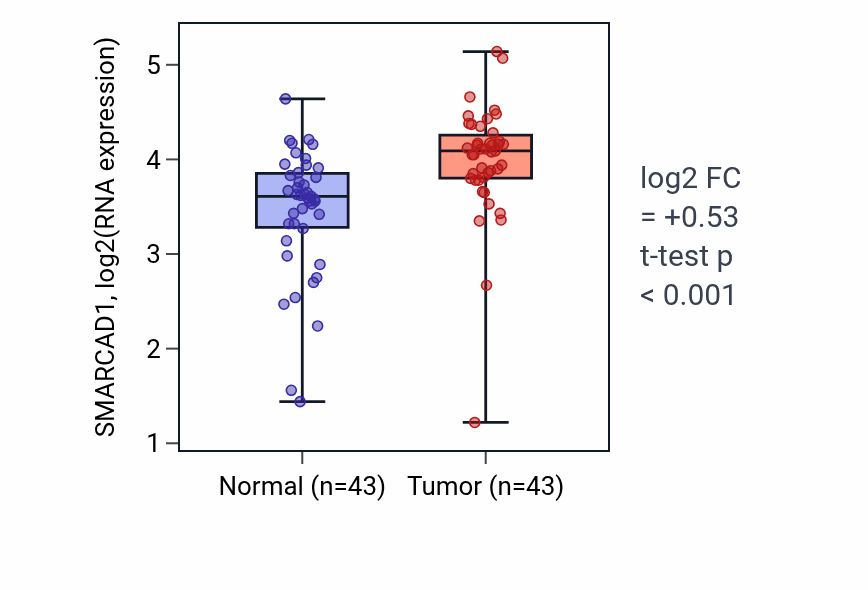 Tumor-vs-normal expression box plot for SMARCAD1 RNA in HNSC.