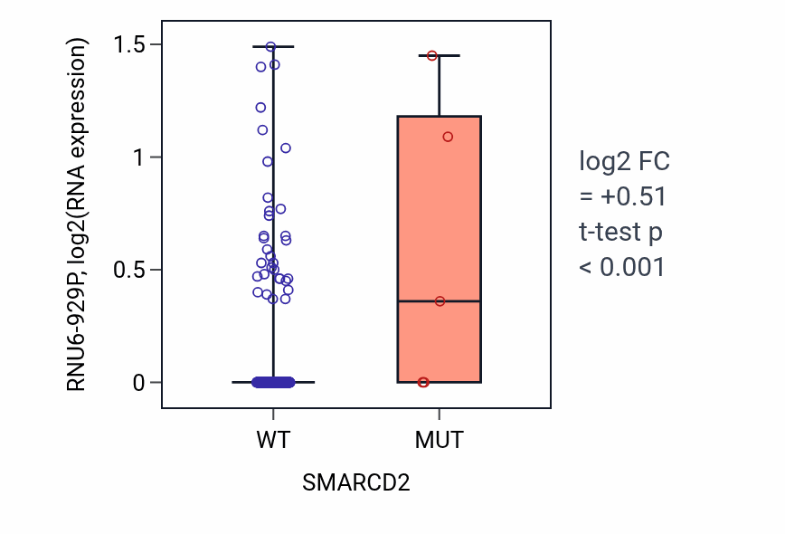 Box plot of RNU6-929P in SMARCD2-low vs SMARCD2-high samples in STAD.