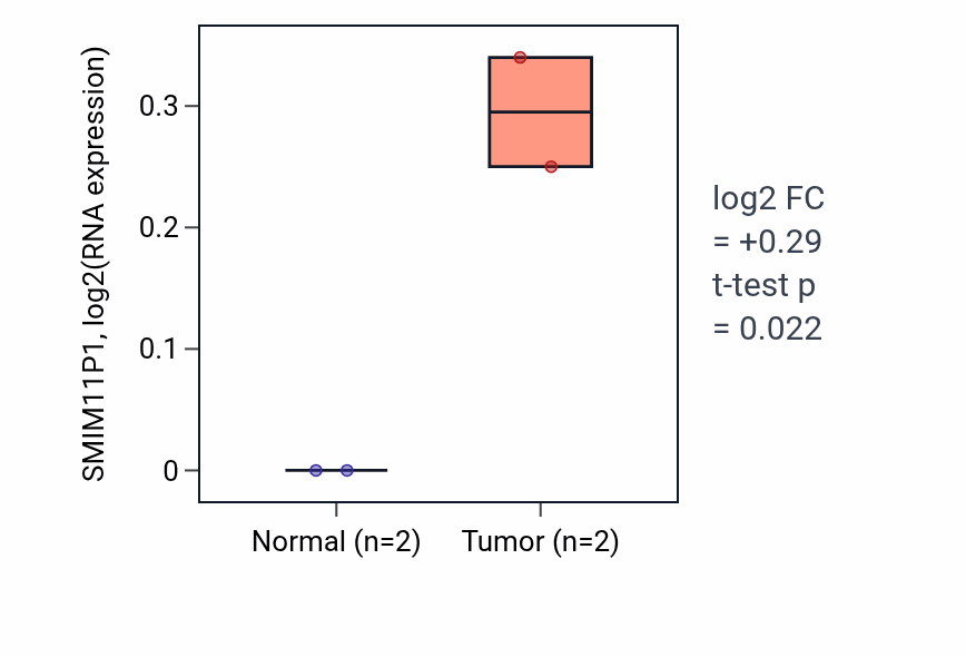 Tumor-vs-normal expression box plot for SMIM11P1 in ESCA.