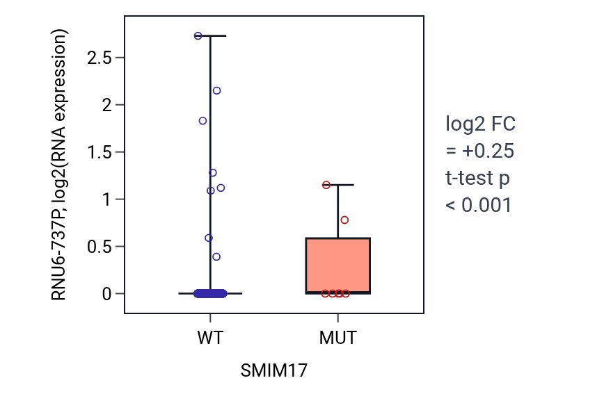 Box plot of RNU6-737P in SMIM17-low vs SMIM17-high samples in UCEC.