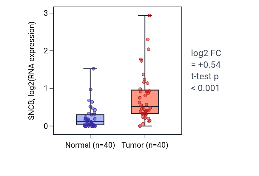 Tumor-vs-normal expression box plot for SNCB in HNSC.