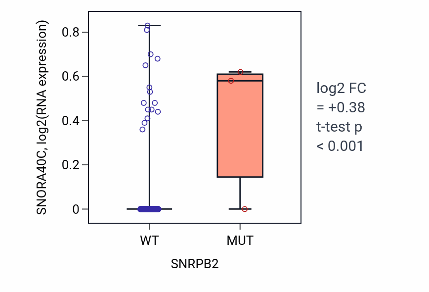 Box plot of SNORA40C in SNRPB2-low vs SNRPB2-high samples in BLCA.