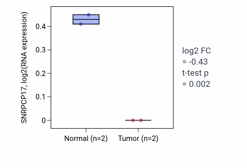 Tumor-vs-normal expression box plot for SNRPCP17 in LUSC.