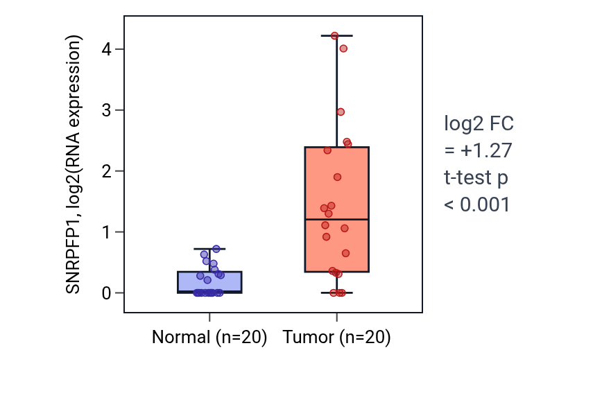 Tumor-vs-normal expression box plot for SNRPFP1 in COAD.