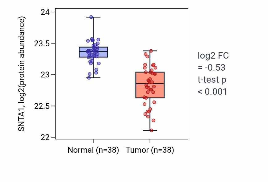Tumor-vs-normal mass-spec protein box plot for SNTA1 in CCRCC.