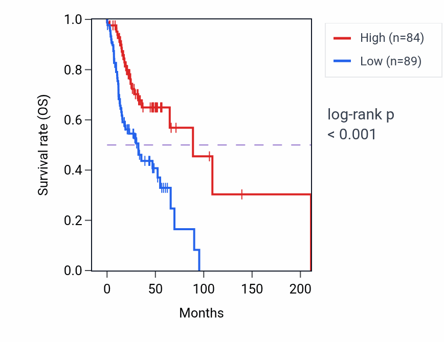 Kaplan&ndash;Meier survival curve for SNTG2 RNA expression in HNSC: high vs low expression groups.