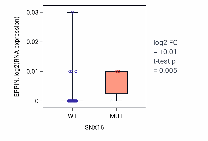 Box plot of EPPIN in SNX16-low vs SNX16-high samples in BLOOD_Leukemia.