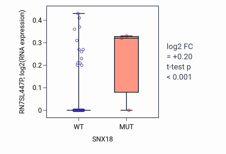 Box plot of RN7SL447P in SNX18-low vs SNX18-high samples in CESC.