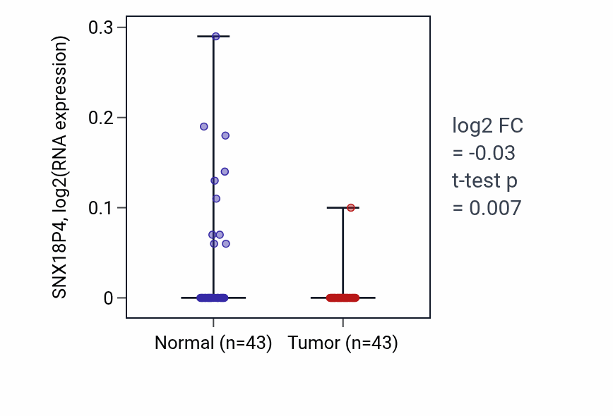 Tumor-vs-normal expression box plot for SNX18P4 in HNSC.